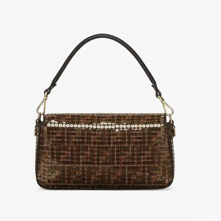 Affordable HOT Bag Sequins Medium Fabric Motif with FF Brown In Fendi Baguette 0412